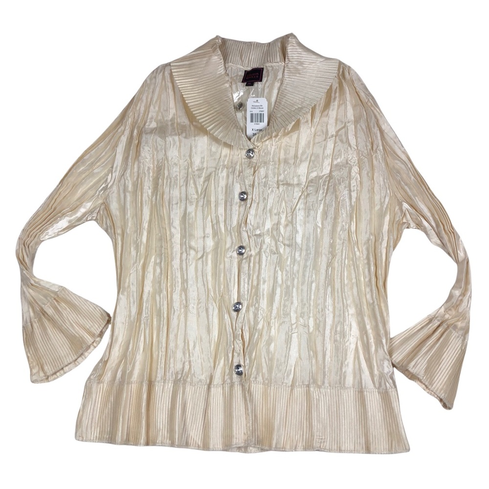 Victorian Cream Colored Crinkle Pleated Blouse size XL - Picture 6 of 7